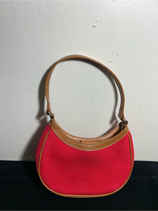 Fossil Handbags - Fossil Red Canvas Shoulder Bag with Tan Leather Trim - Women
